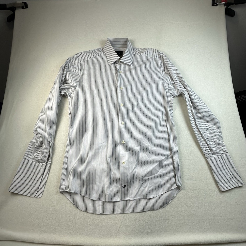 David Donahue Dress Shirt Mens Size 15.5 34 Gray Striped French Cuff Long Sleeve